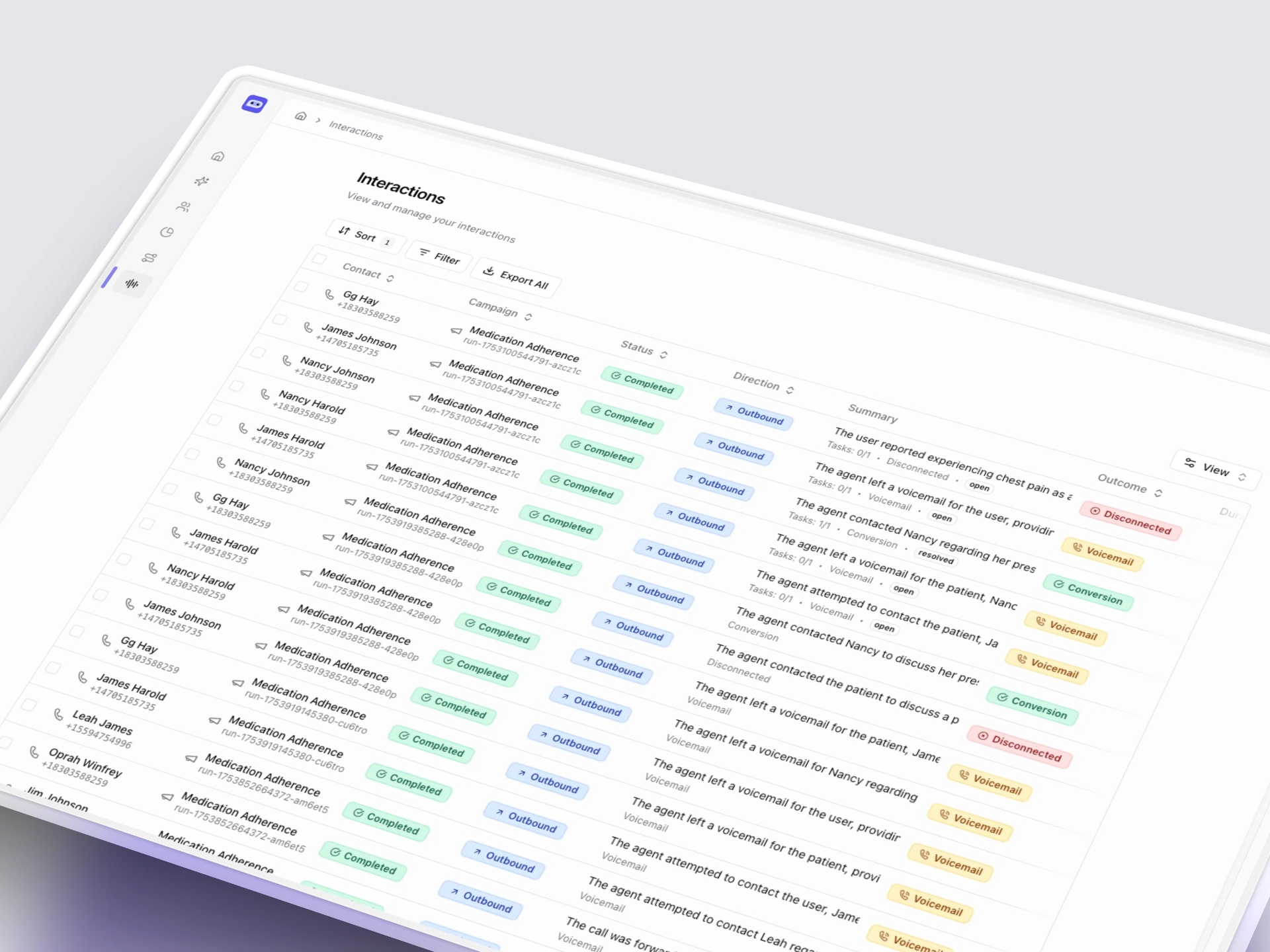 Healthcare AI agent management dashboard